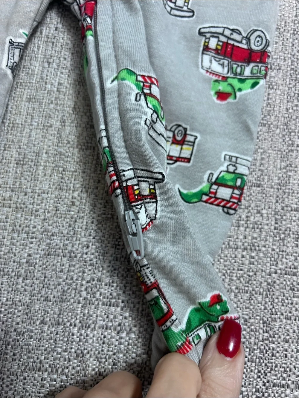 Old Navy Grey Fire Truck Print One-Piece Footie Pajamas. Size 12-18M NWT